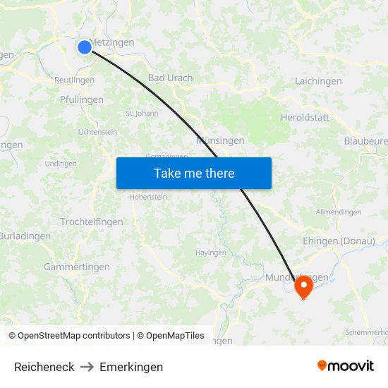 Reicheneck to Emerkingen map