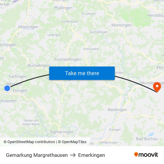 Gemarkung Margrethausen to Emerkingen map