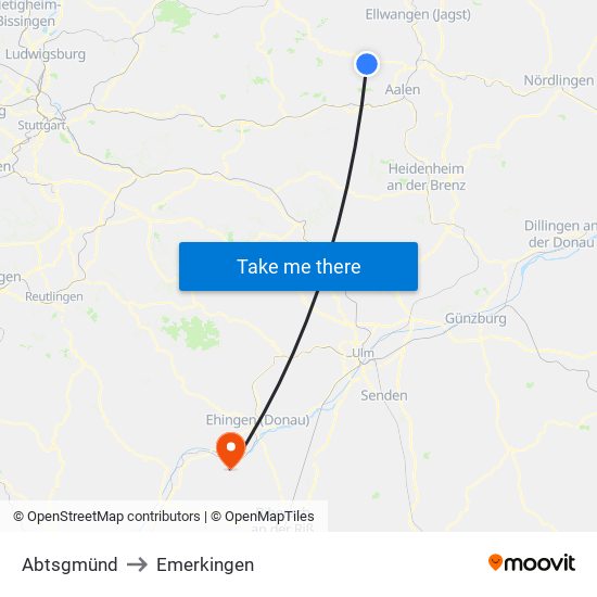 Abtsgmünd to Emerkingen map