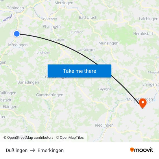 Dußlingen to Emerkingen map