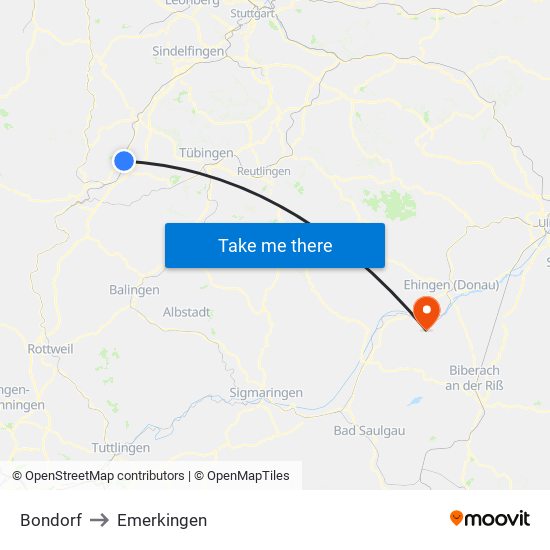 Bondorf to Emerkingen map
