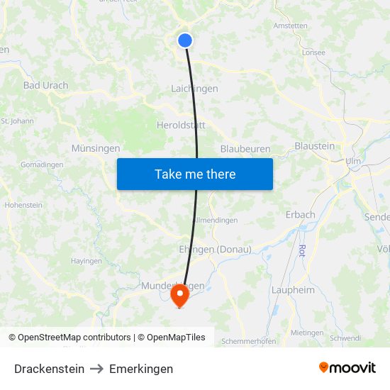 Drackenstein to Emerkingen map