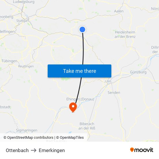 Ottenbach to Emerkingen map