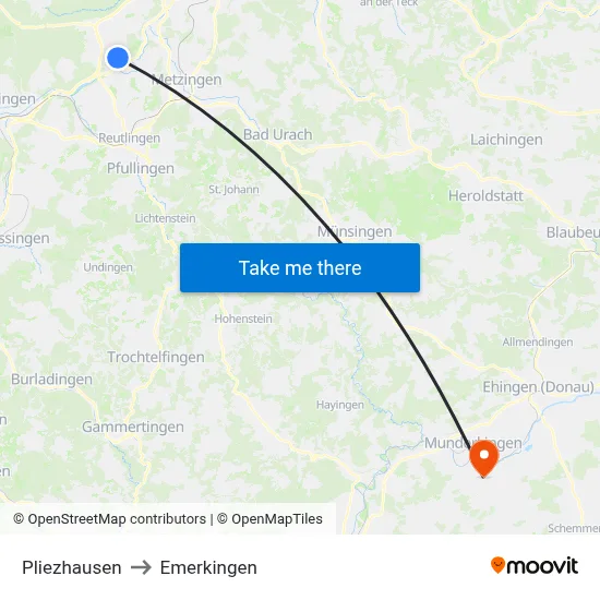 Pliezhausen to Emerkingen map