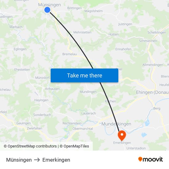 Münsingen to Emerkingen map