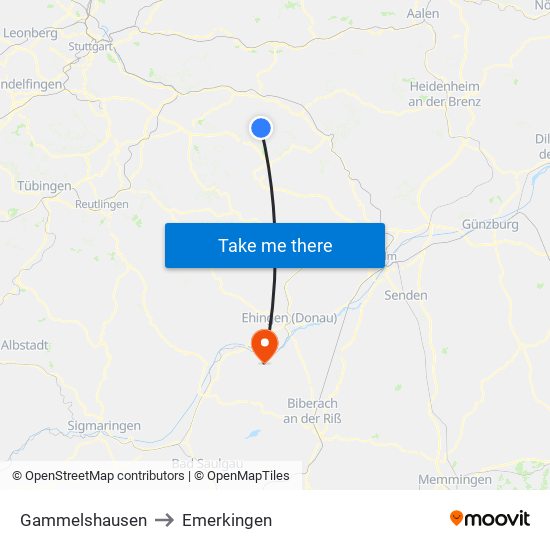 Gammelshausen to Emerkingen map