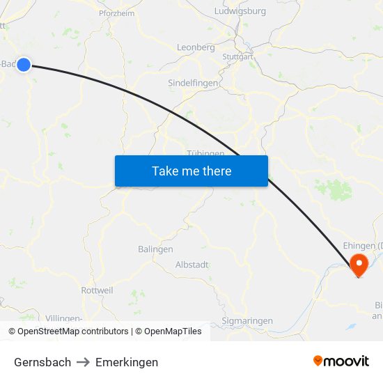 Gernsbach to Emerkingen map