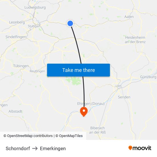 Schorndorf to Emerkingen map