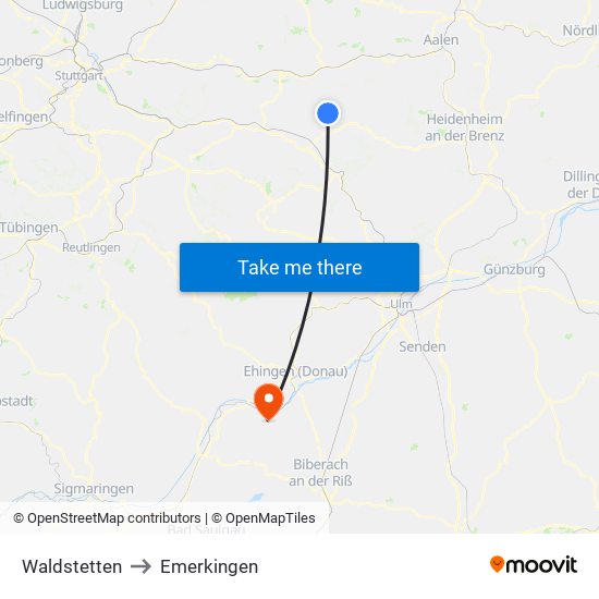 Waldstetten to Emerkingen map