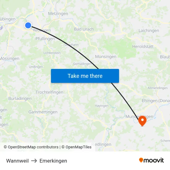 Wannweil to Emerkingen map