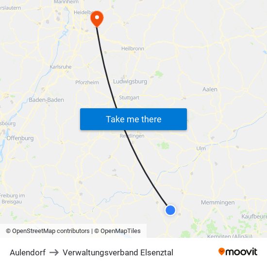 Aulendorf to Verwaltungsverband Elsenztal map