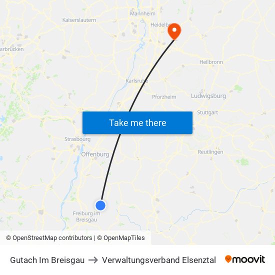 Gutach Im Breisgau to Verwaltungsverband Elsenztal map