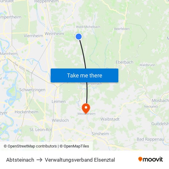 Abtsteinach to Verwaltungsverband Elsenztal map