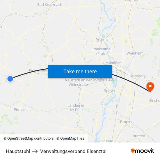 Hauptstuhl to Verwaltungsverband Elsenztal map