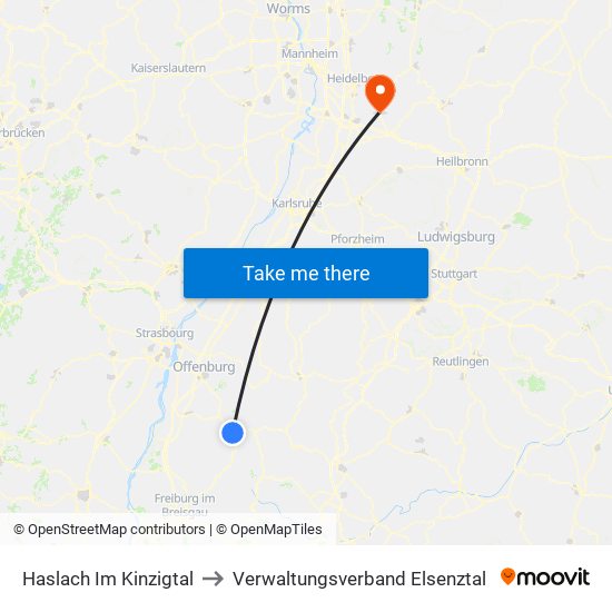 Haslach Im Kinzigtal to Verwaltungsverband Elsenztal map