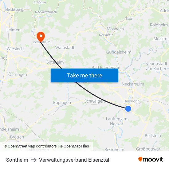 Sontheim to Verwaltungsverband Elsenztal map