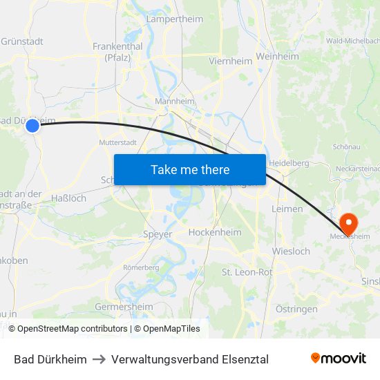 Bad Dürkheim to Verwaltungsverband Elsenztal map