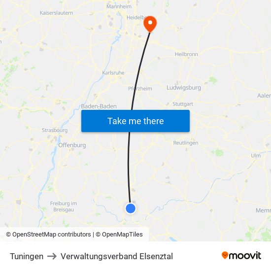 Tuningen to Verwaltungsverband Elsenztal map