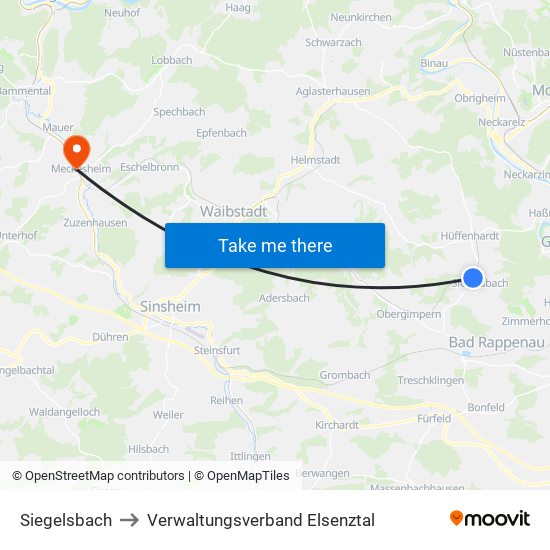 Siegelsbach to Verwaltungsverband Elsenztal map