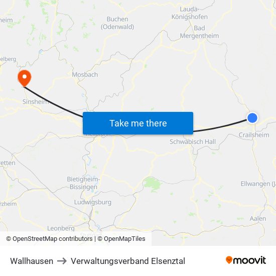 Wallhausen to Verwaltungsverband Elsenztal map
