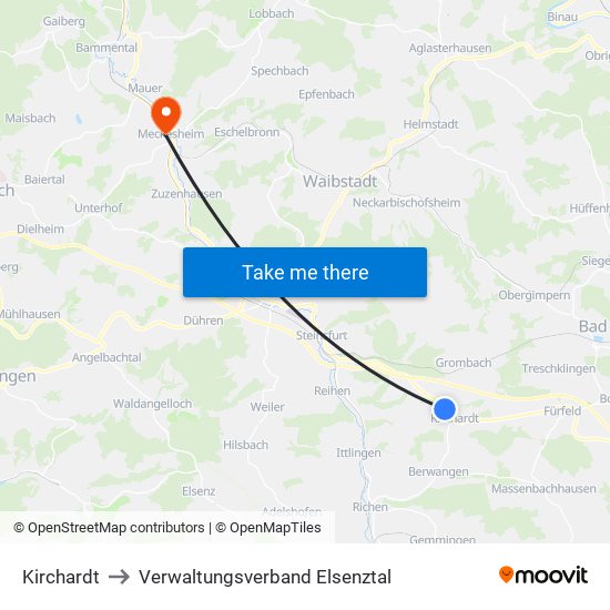 Kirchardt to Verwaltungsverband Elsenztal map
