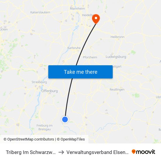Triberg Im Schwarzwald to Verwaltungsverband Elsenztal map