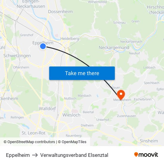 Eppelheim to Verwaltungsverband Elsenztal map