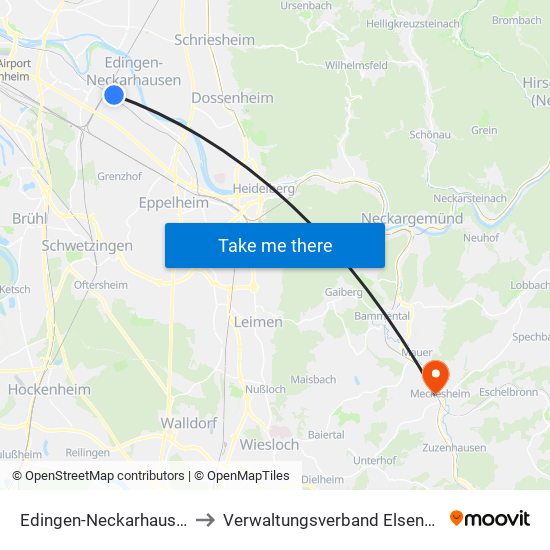 Edingen-Neckarhausen to Verwaltungsverband Elsenztal map