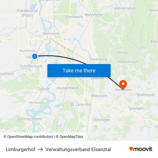 Limburgerhof to Verwaltungsverband Elsenztal map