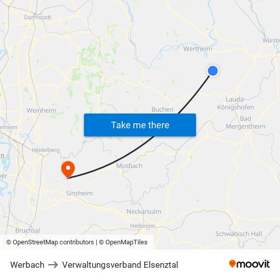 Werbach to Verwaltungsverband Elsenztal map