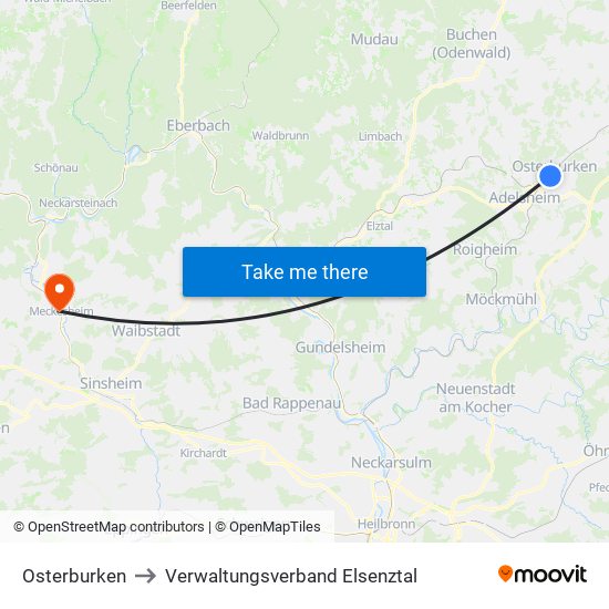 Osterburken to Verwaltungsverband Elsenztal map
