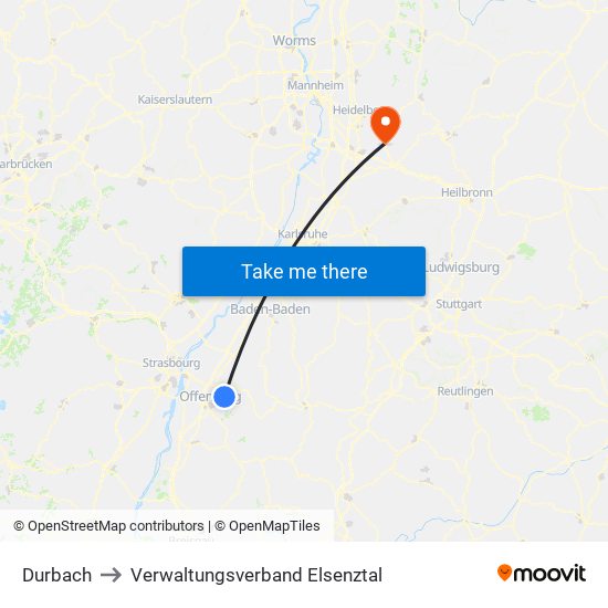 Durbach to Verwaltungsverband Elsenztal map