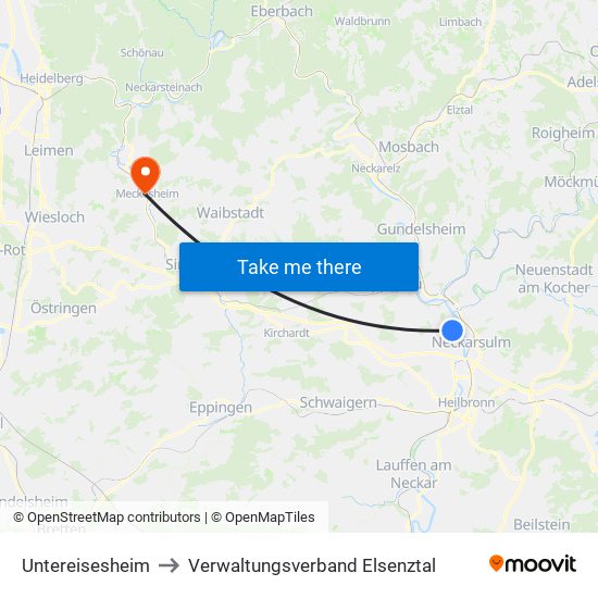 Untereisesheim to Verwaltungsverband Elsenztal map