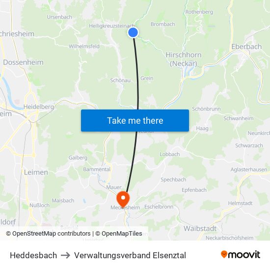 Heddesbach to Verwaltungsverband Elsenztal map