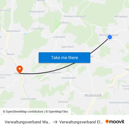 Verwaltungsverband Waibstadt to Verwaltungsverband Elsenztal map