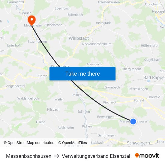 Massenbachhausen to Verwaltungsverband Elsenztal map
