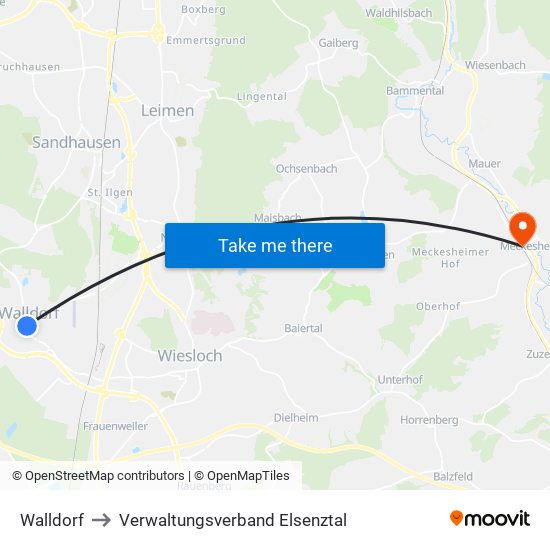 Walldorf to Verwaltungsverband Elsenztal map