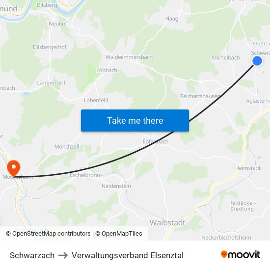 Schwarzach to Verwaltungsverband Elsenztal map