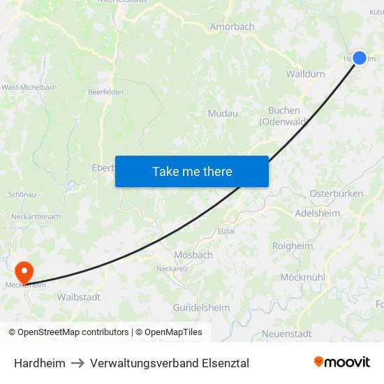 Hardheim to Verwaltungsverband Elsenztal map