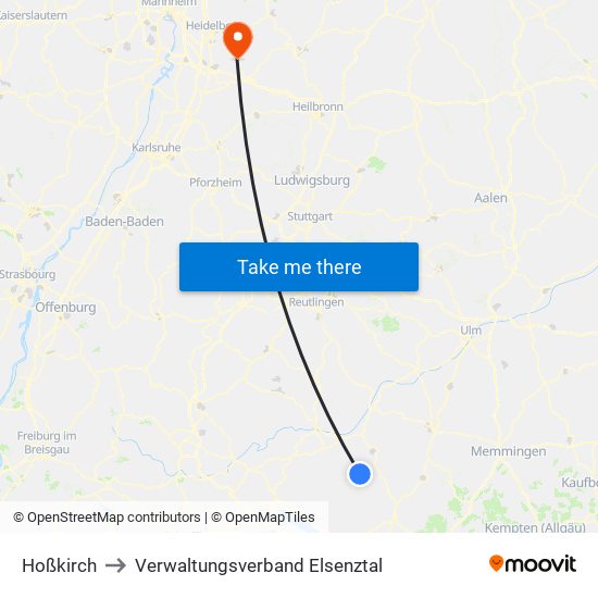 Hoßkirch to Verwaltungsverband Elsenztal map