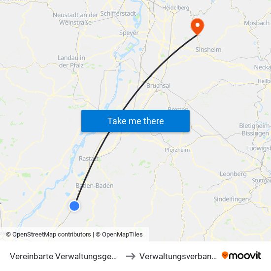 Vereinbarte Verwaltungsgemeinschaft Bühl to Verwaltungsverband Elsenztal map