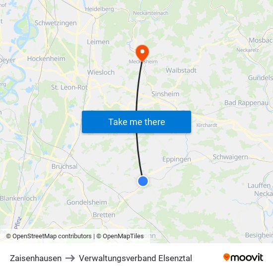 Zaisenhausen to Verwaltungsverband Elsenztal map