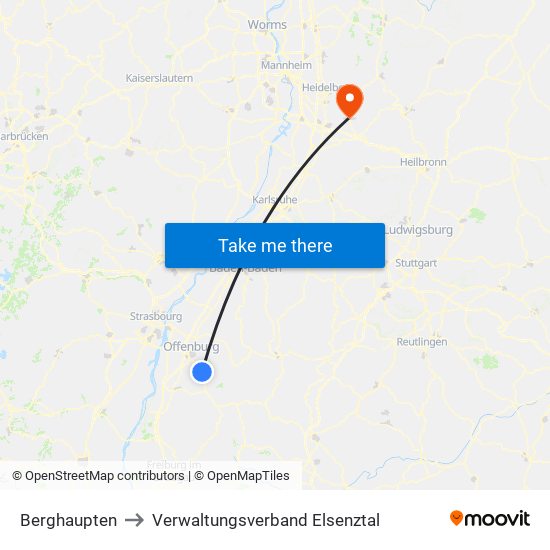 Berghaupten to Verwaltungsverband Elsenztal map