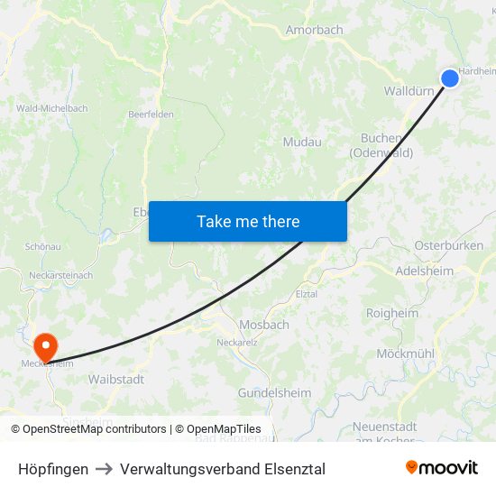 Höpfingen to Verwaltungsverband Elsenztal map