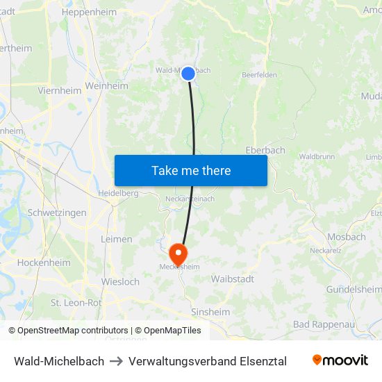 Wald-Michelbach to Verwaltungsverband Elsenztal map