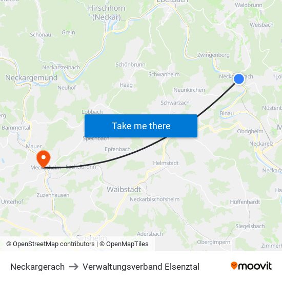 Neckargerach to Verwaltungsverband Elsenztal map