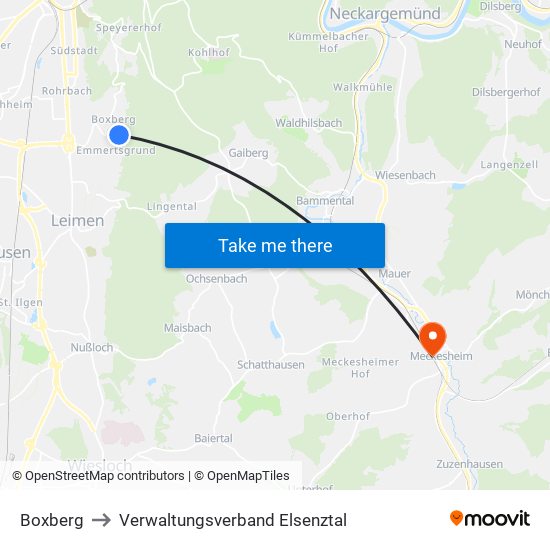 Boxberg to Verwaltungsverband Elsenztal map