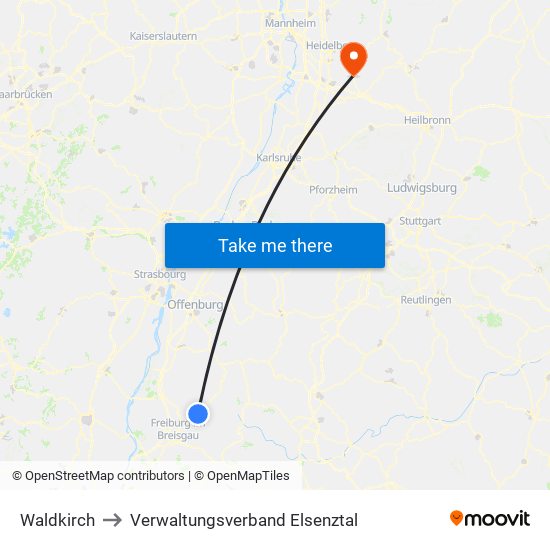 Waldkirch to Verwaltungsverband Elsenztal map