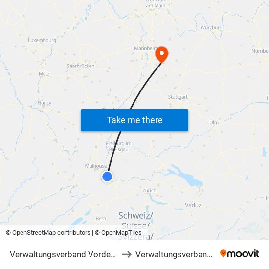 Verwaltungsverband Vorderes Kandertal to Verwaltungsverband Elsenztal map