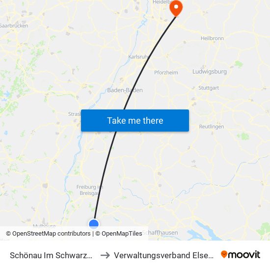 Schönau Im Schwarzwald to Verwaltungsverband Elsenztal map